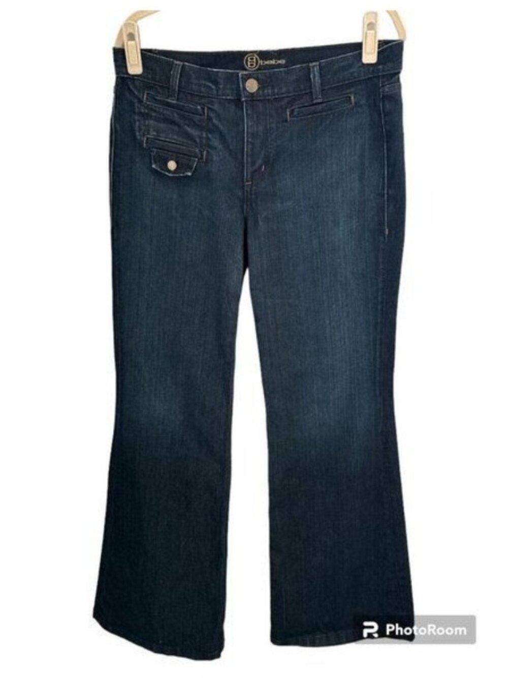 Bebe High Waist Flare Jeans Size 31 / Dark Wash 3-Pocket Denim
